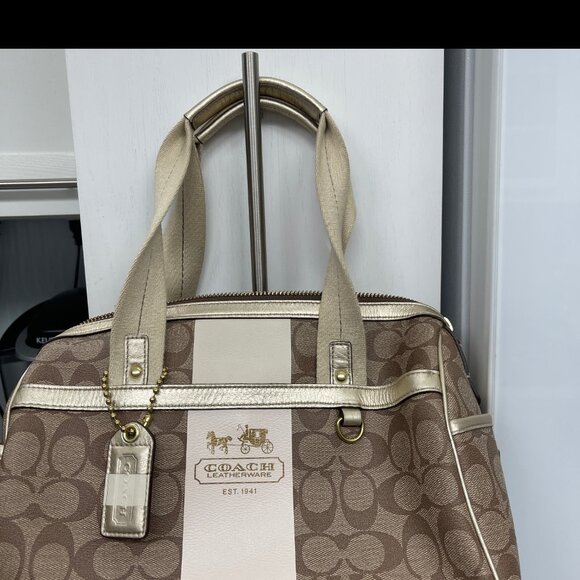 Coach Heritage Stripe G1076 Shoulder Bag  Cream & Coated Canvas w turnlock pockt - Picture 8 of 8